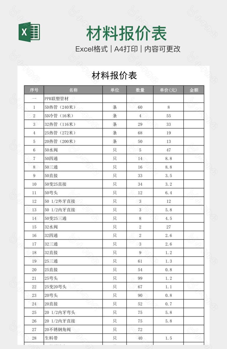 材料报价表