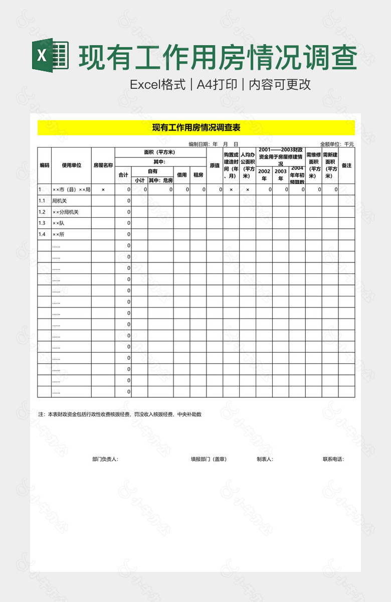 现有工作用房情况调查