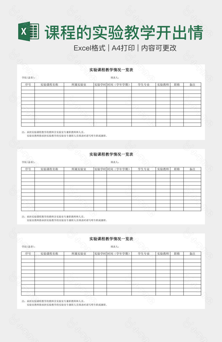 课程的实验教学开出情况一览表