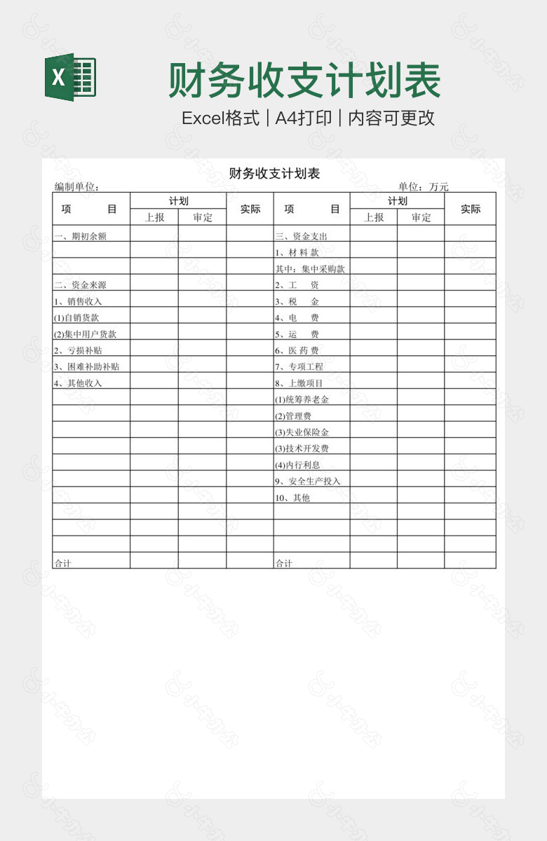 财务收支计划表