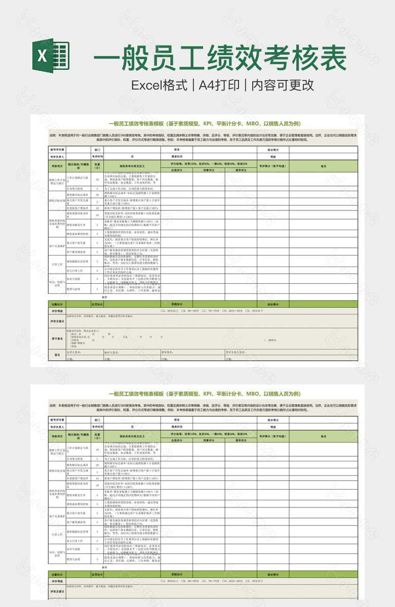 一般员工绩效考核表