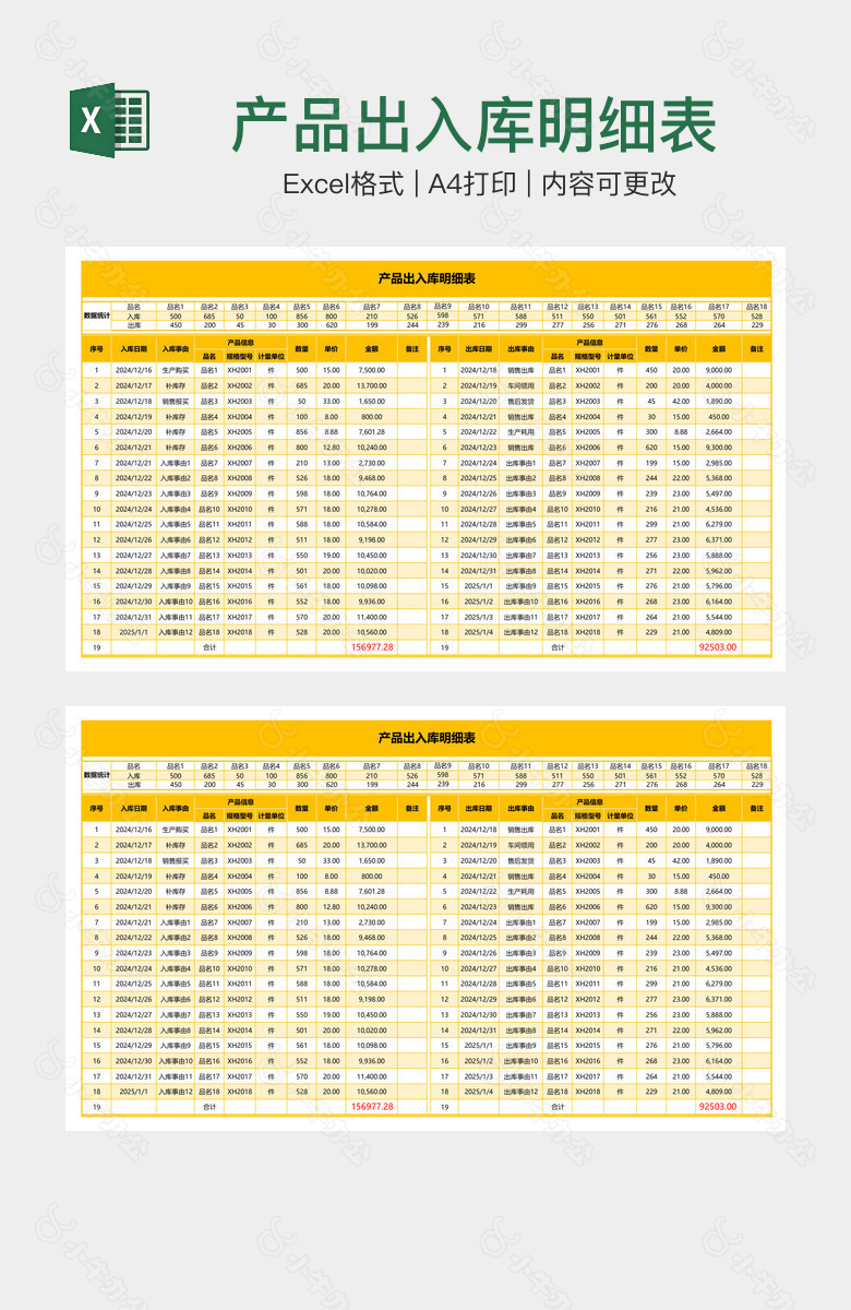 产品出入库明细表