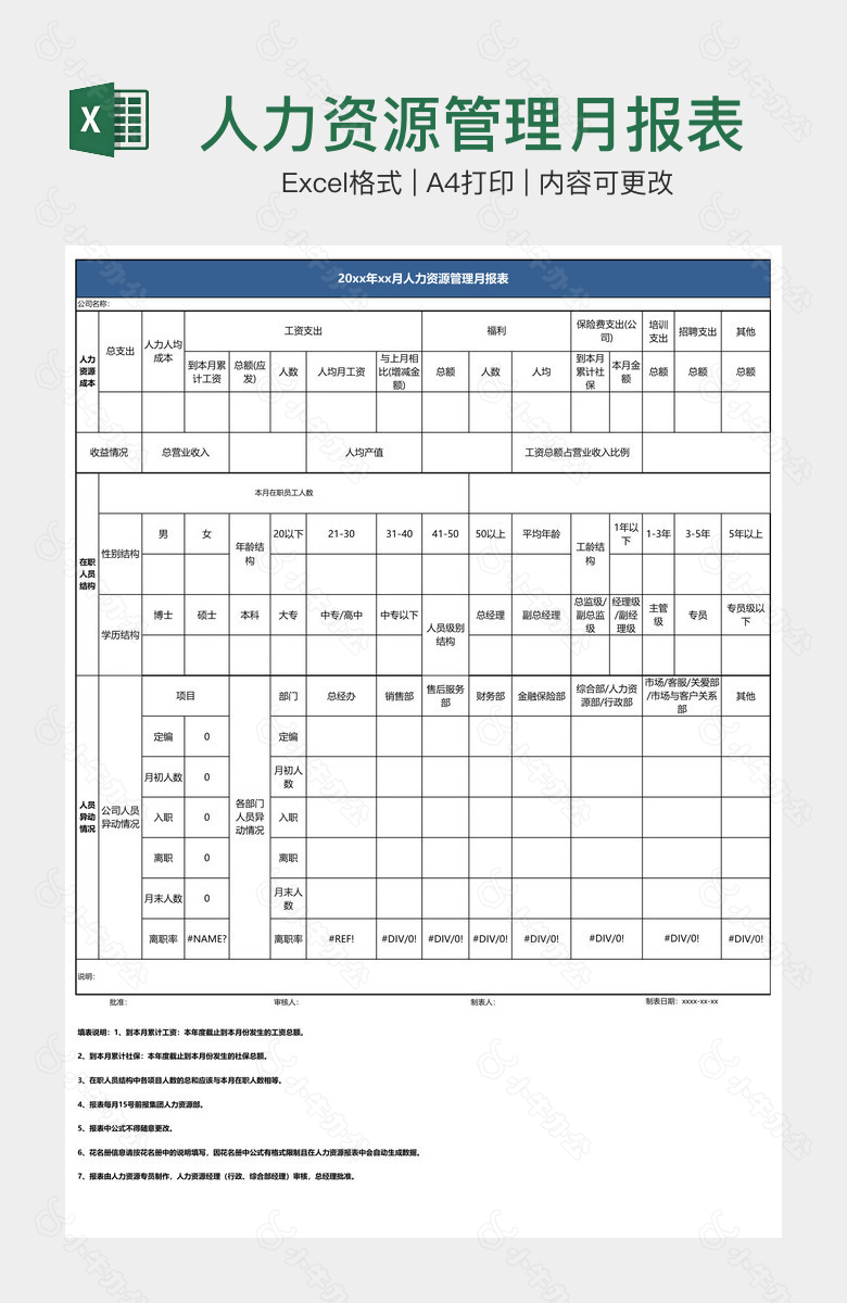 人力资源管理月报表