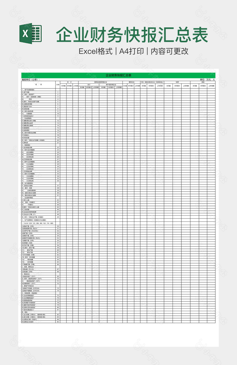 企业财务快报汇总表