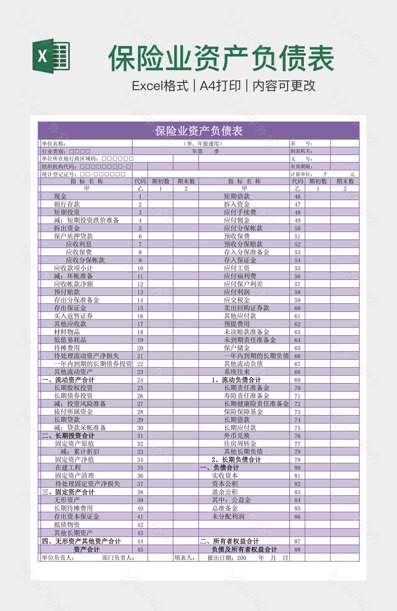 保险业资产负债表