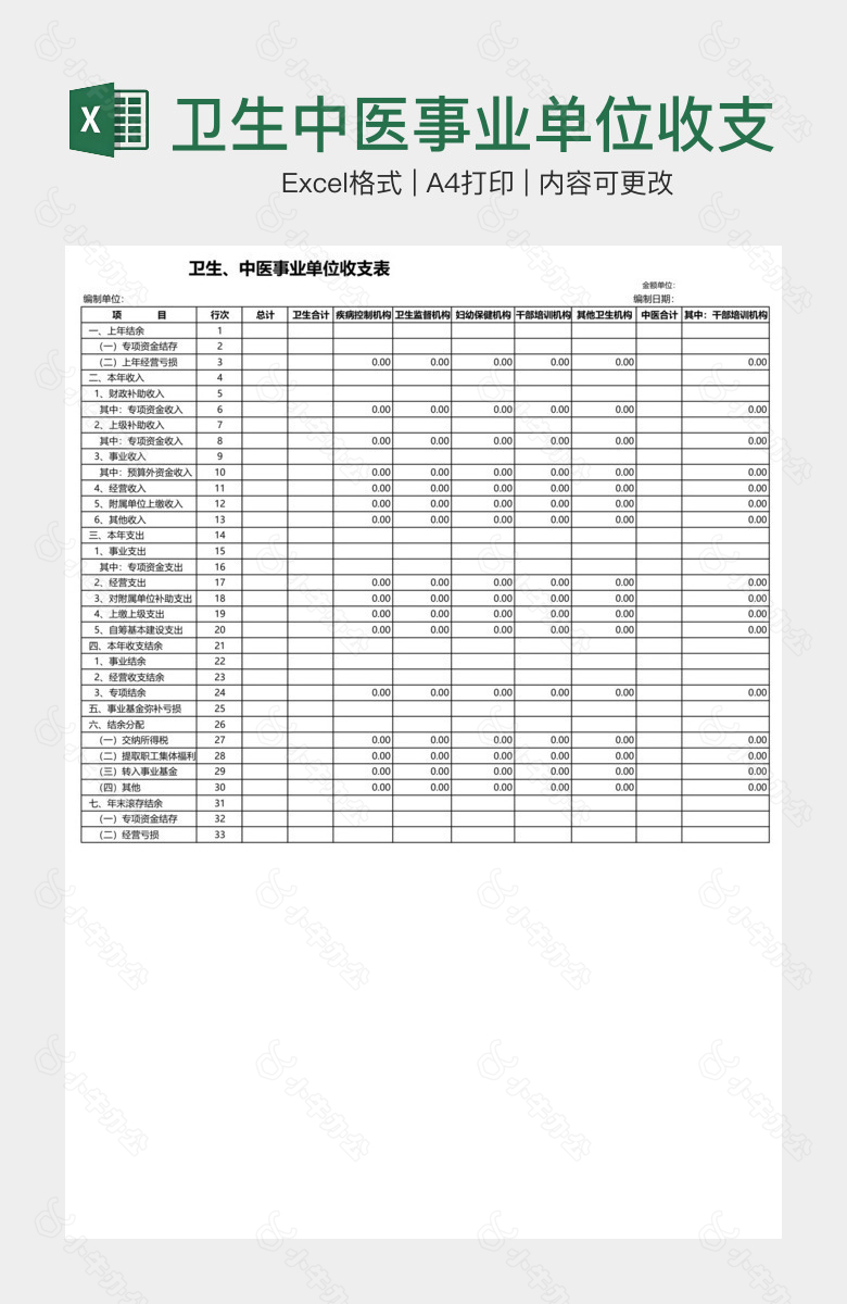 卫生中医事业单位收支明细表