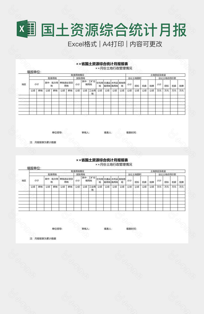 国土资源综合统计月报报表