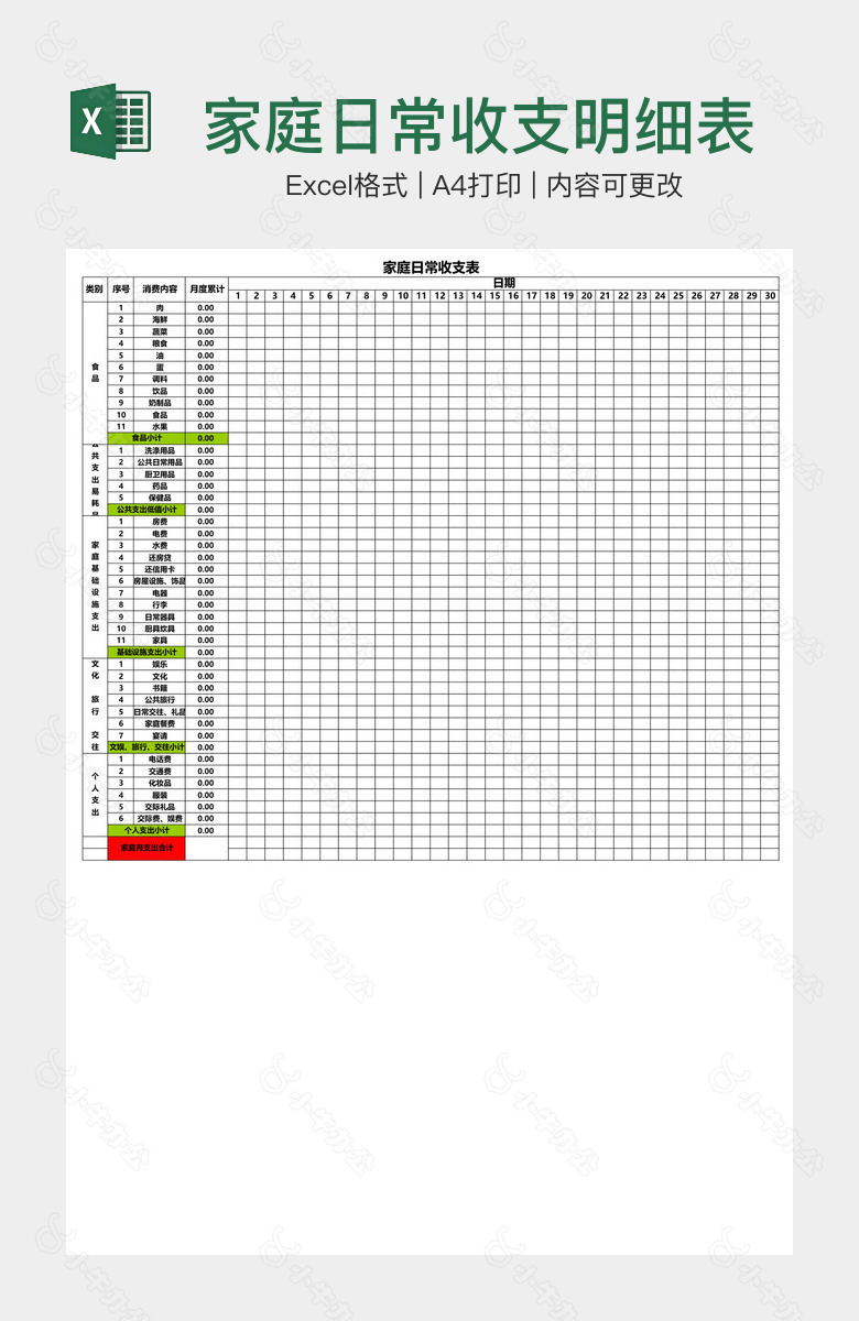 家庭日常收支明细表