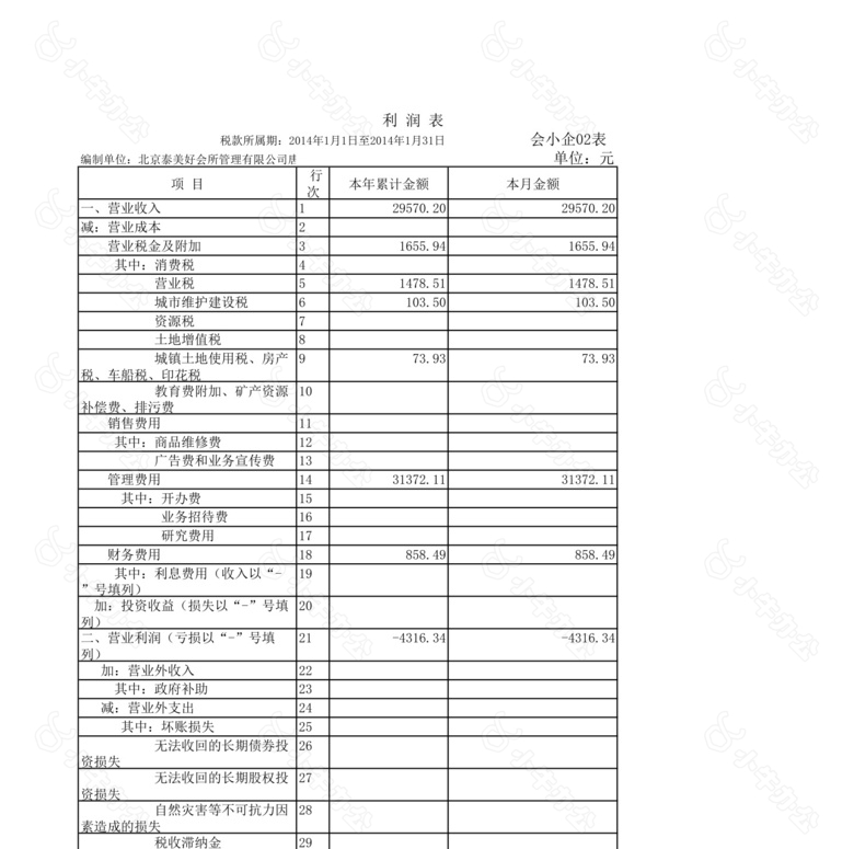 小企业财务报表no.2