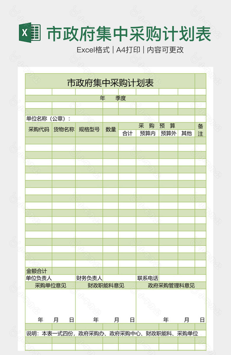 市政府集中采购计划表