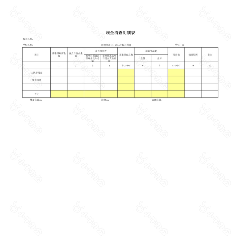 库存现金盘点表自动计算no.2