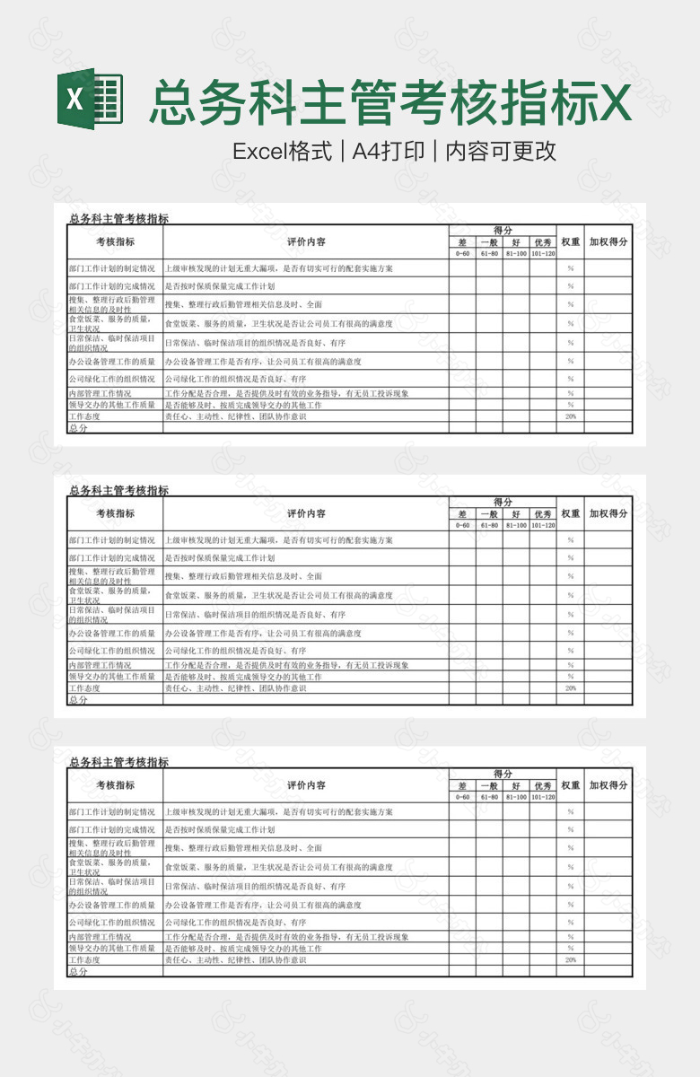 总务科主管考核指标XLS