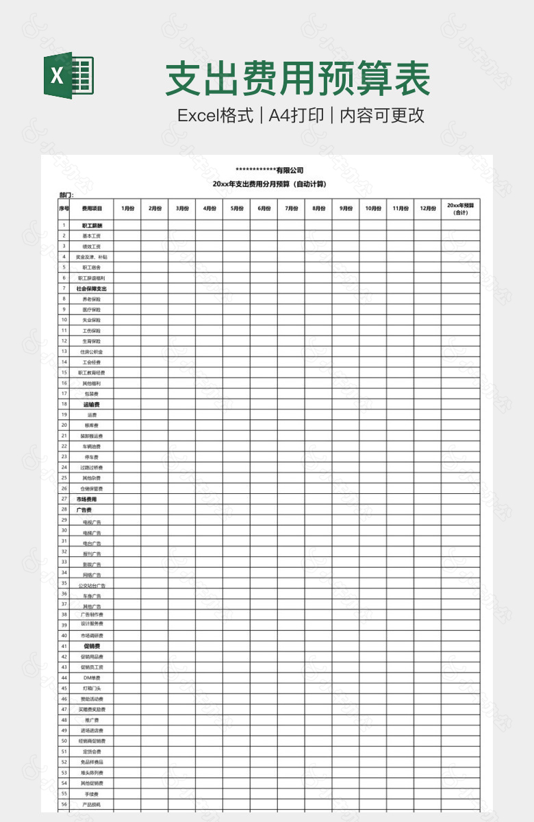 支出费用预算表