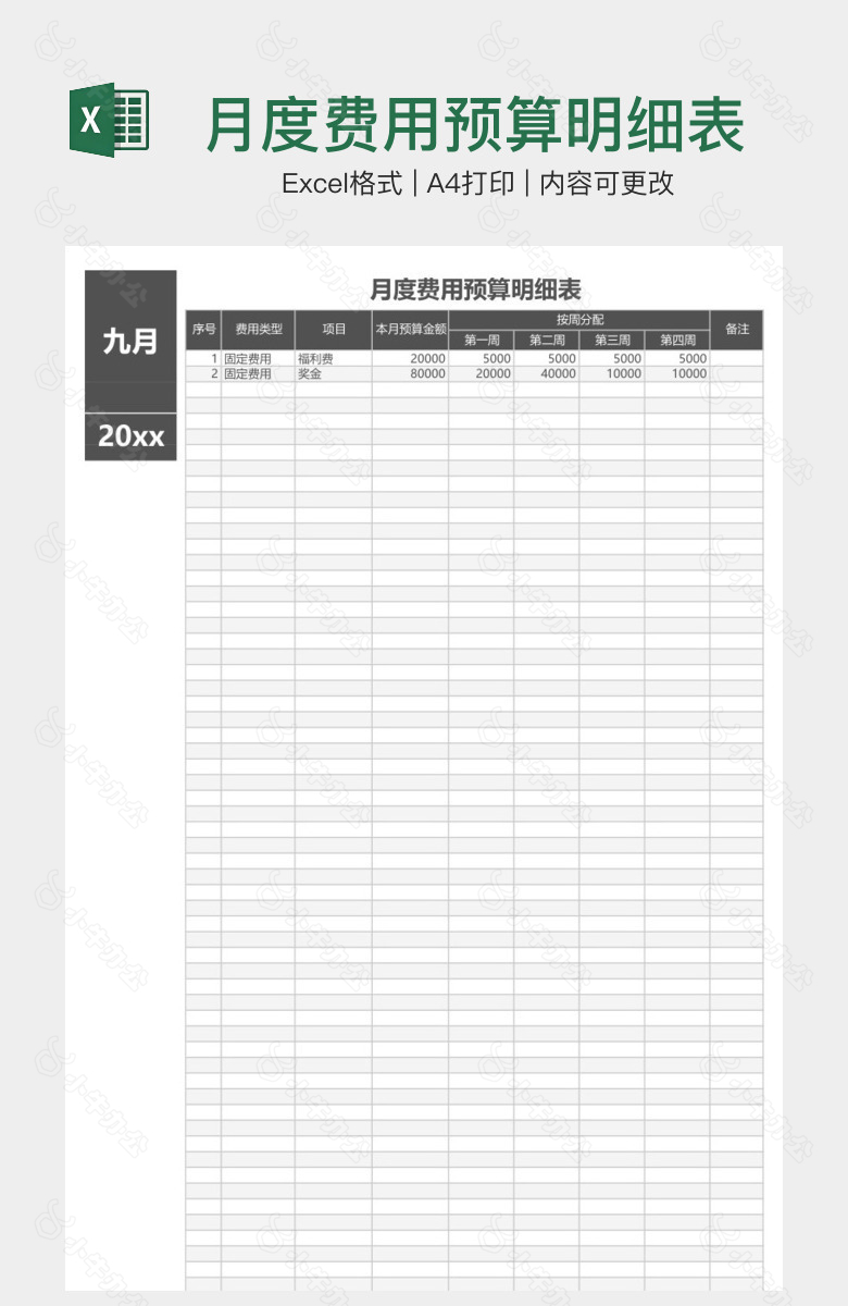 月度费用预算明细表