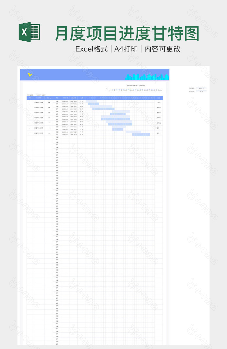 月度项目进度甘特图