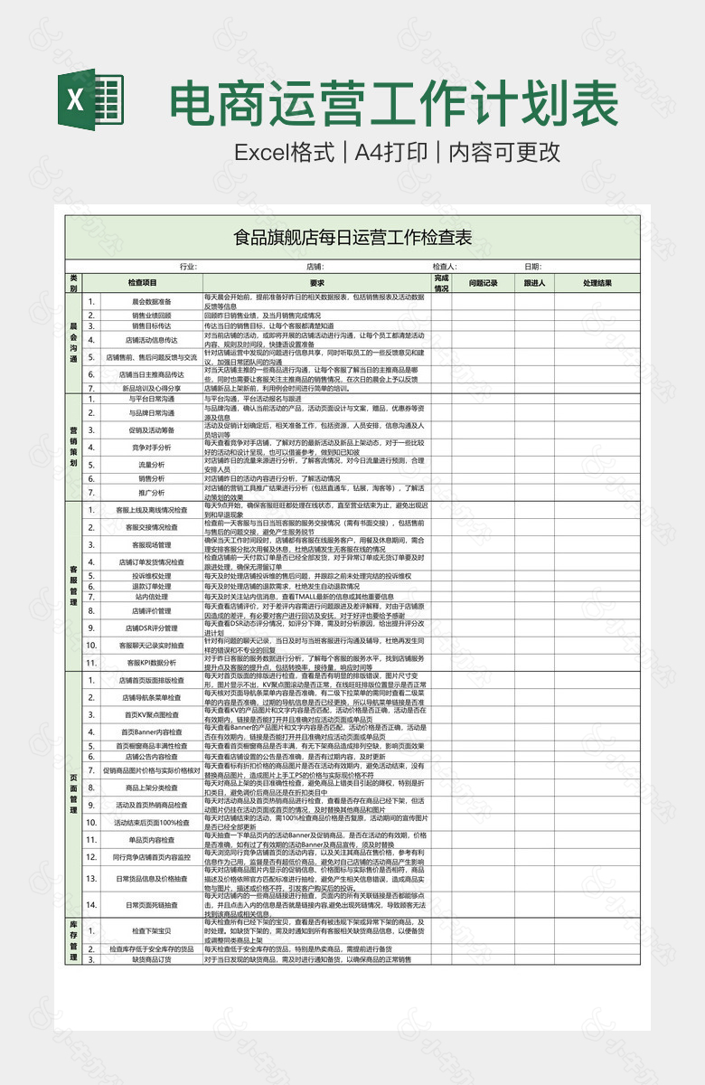 电商运营工作计划表