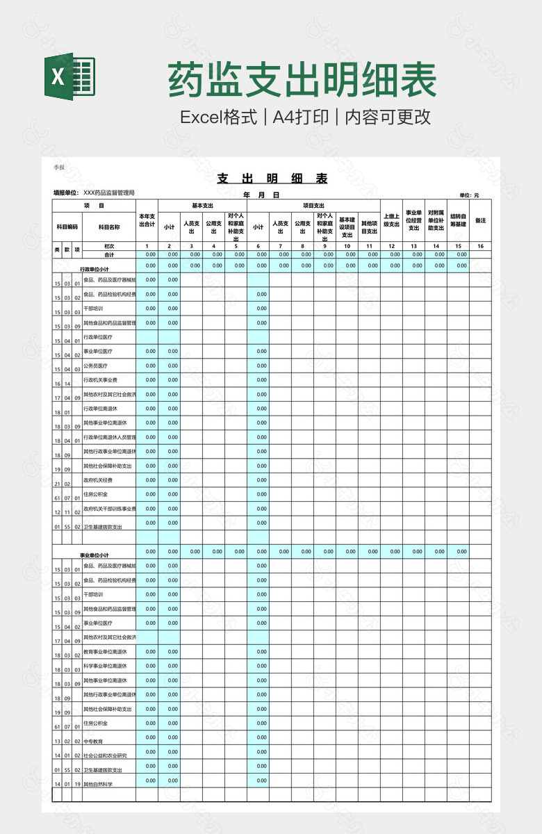 药监支出明细表