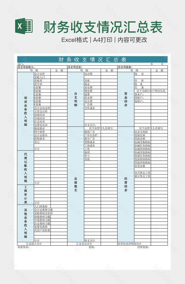 财务收支情况汇总表