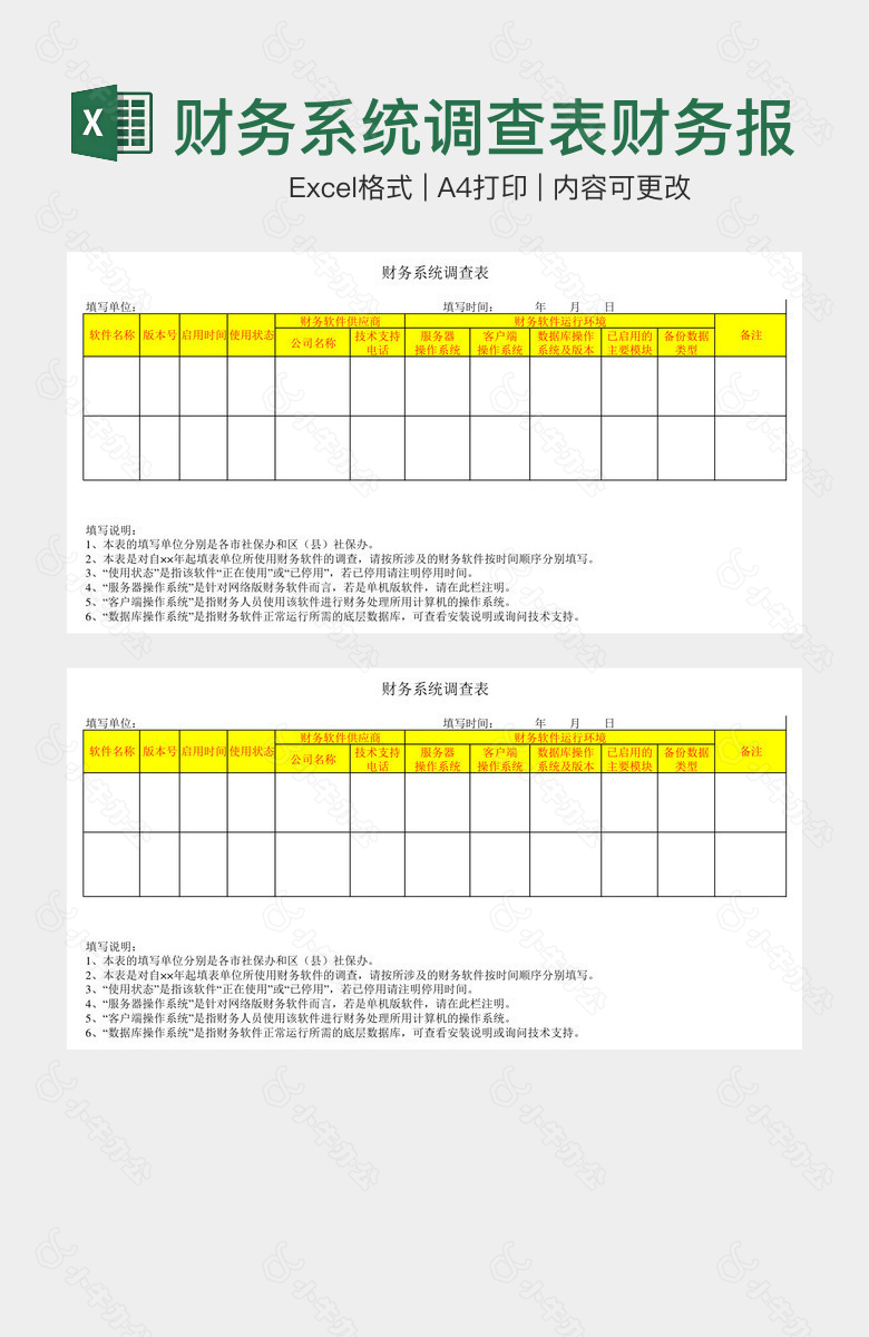 财务系统调查表财务报表