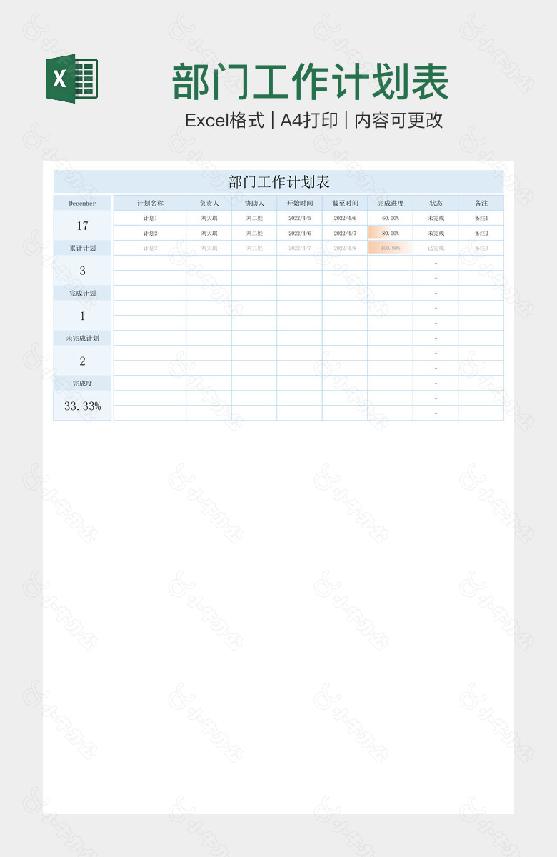 部门工作计划表