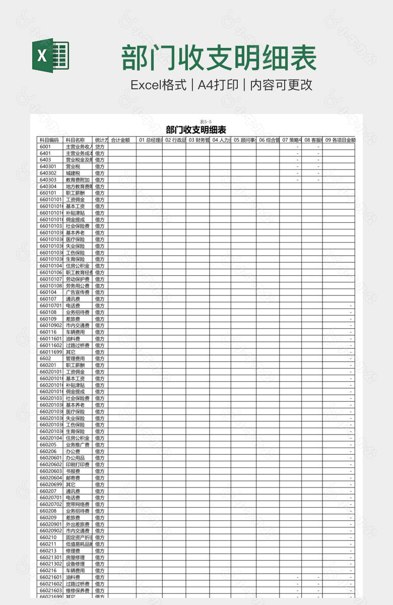 部门收支明细表