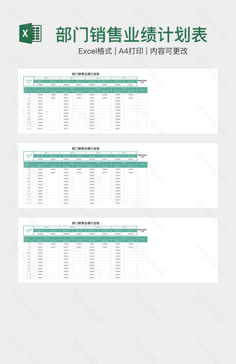 部门销售业绩计划表
