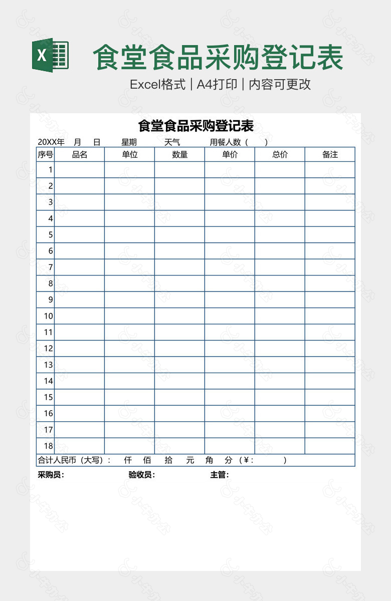 食堂食品采购登记表