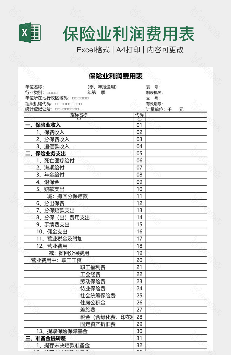 保险业利润费用表