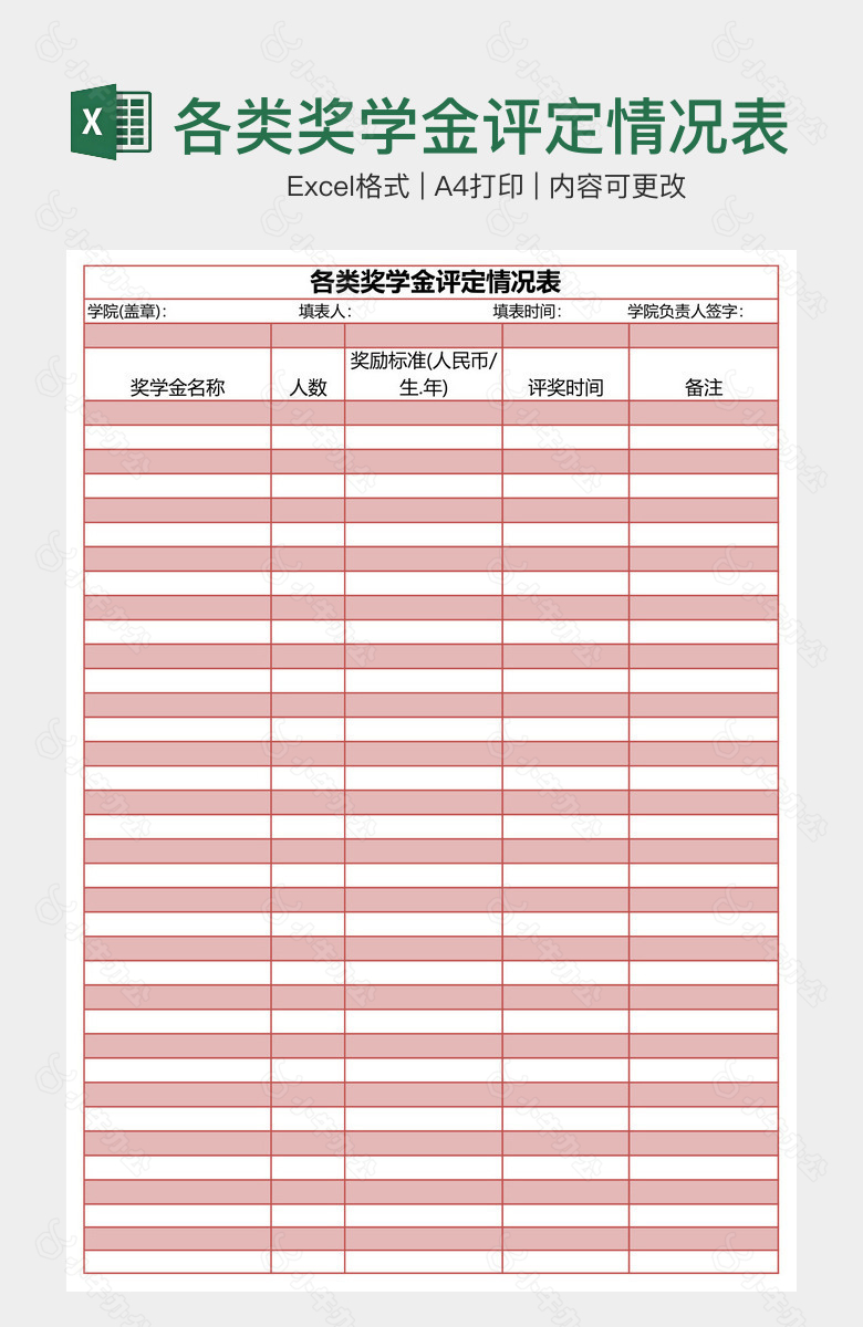 各类奖学金评定情况表