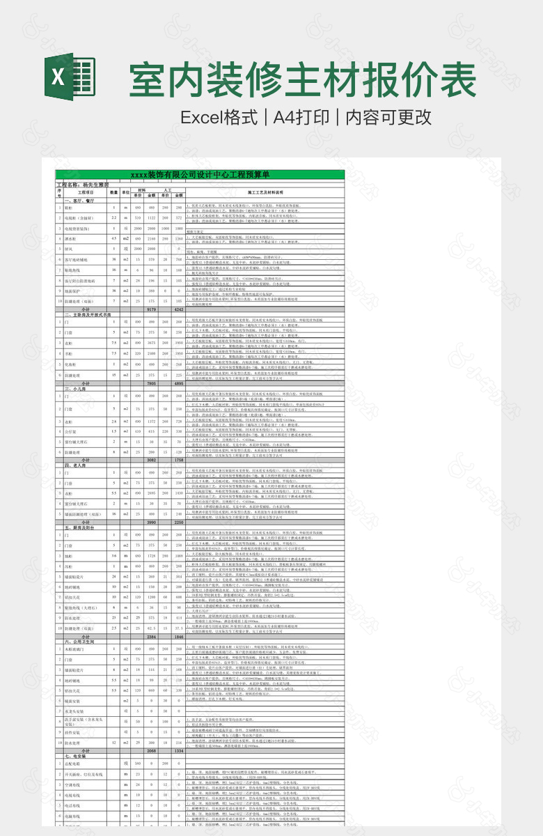 室内装修主材报价表
