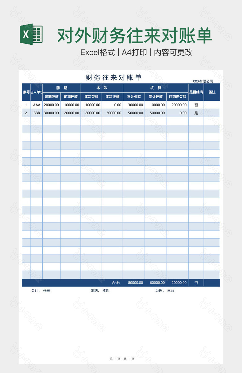 对外财务往来对账单