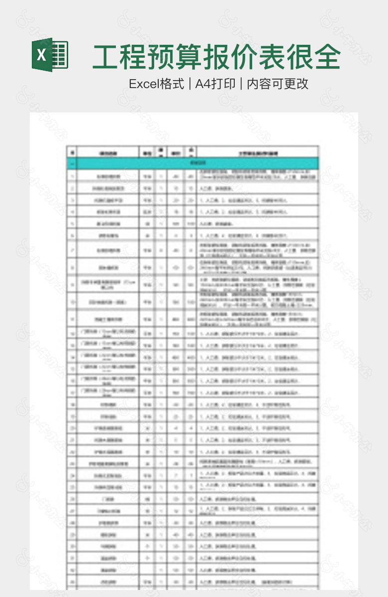 工程预算报价表很全