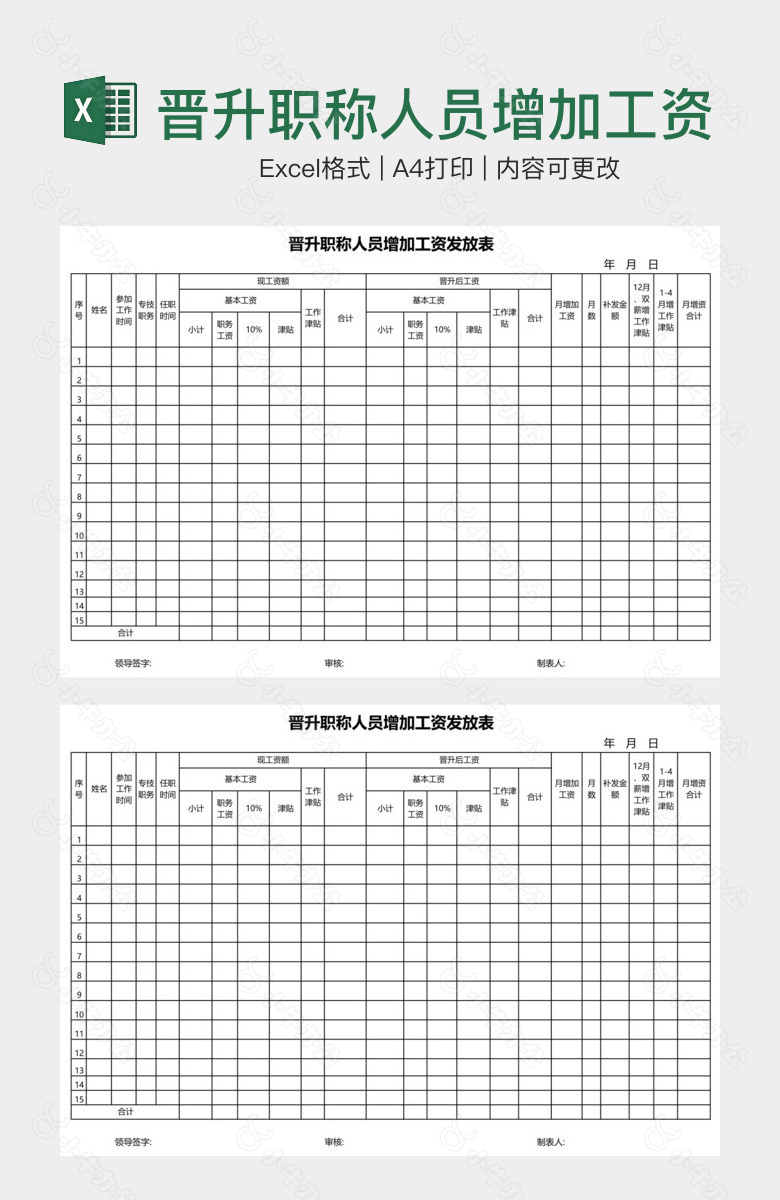 晋升职称人员增加工资发放表