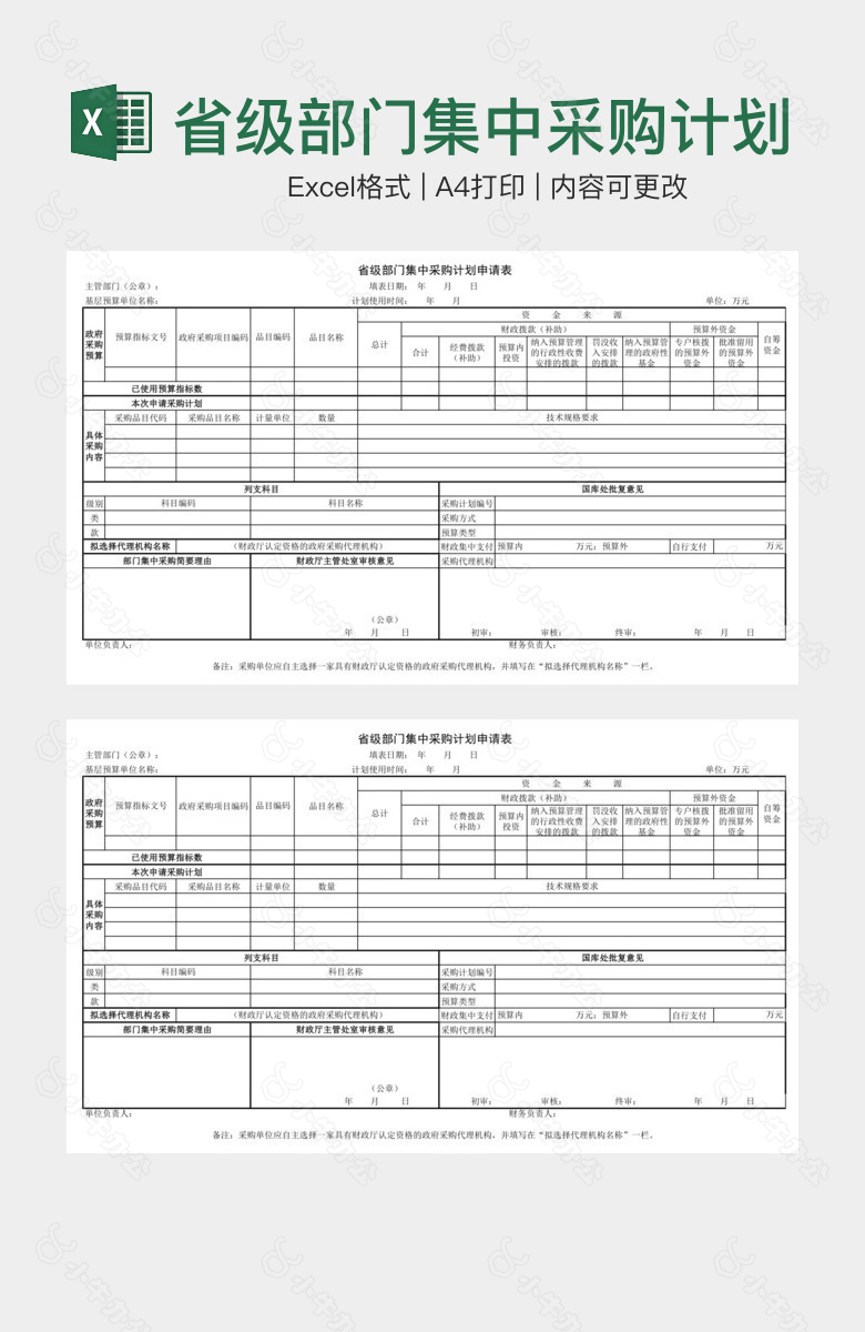 省级部门集中采购计划申请表