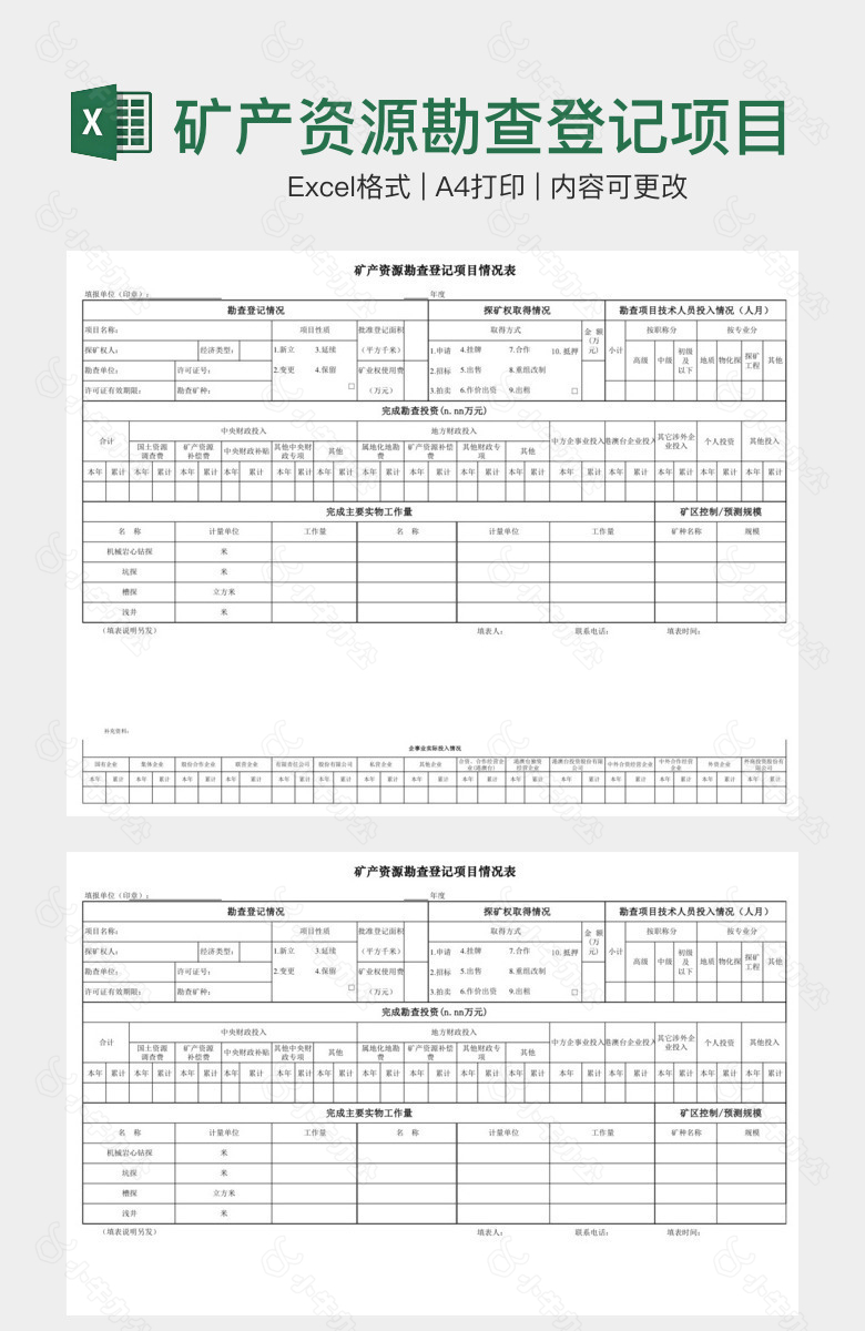 矿产资源勘查登记项目情况表