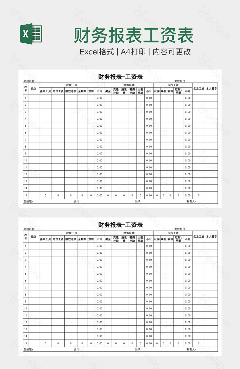 财务报表工资表