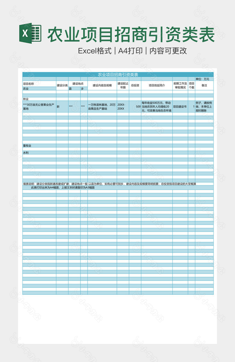 农业项目招商引资类表
