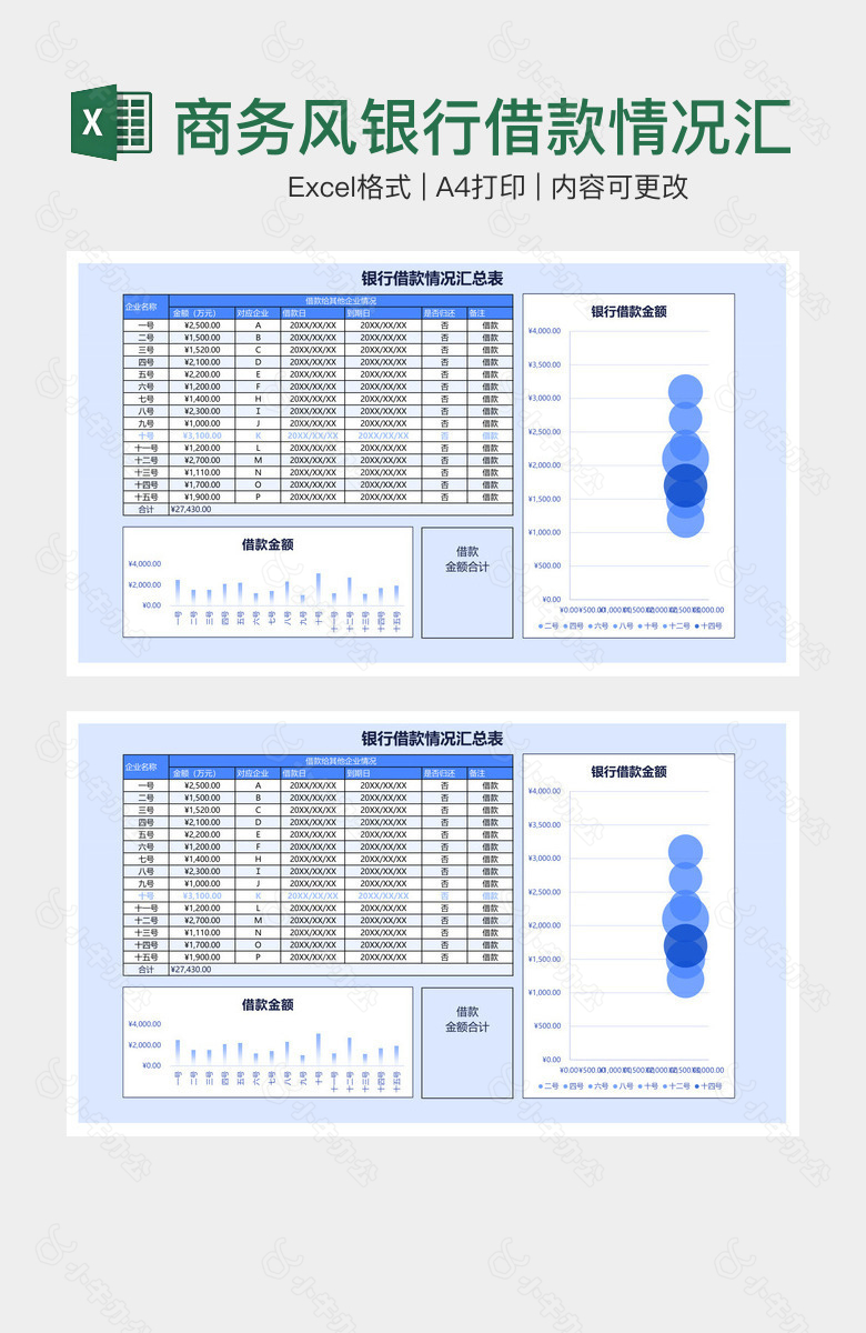 商务风银行借款情况汇总表