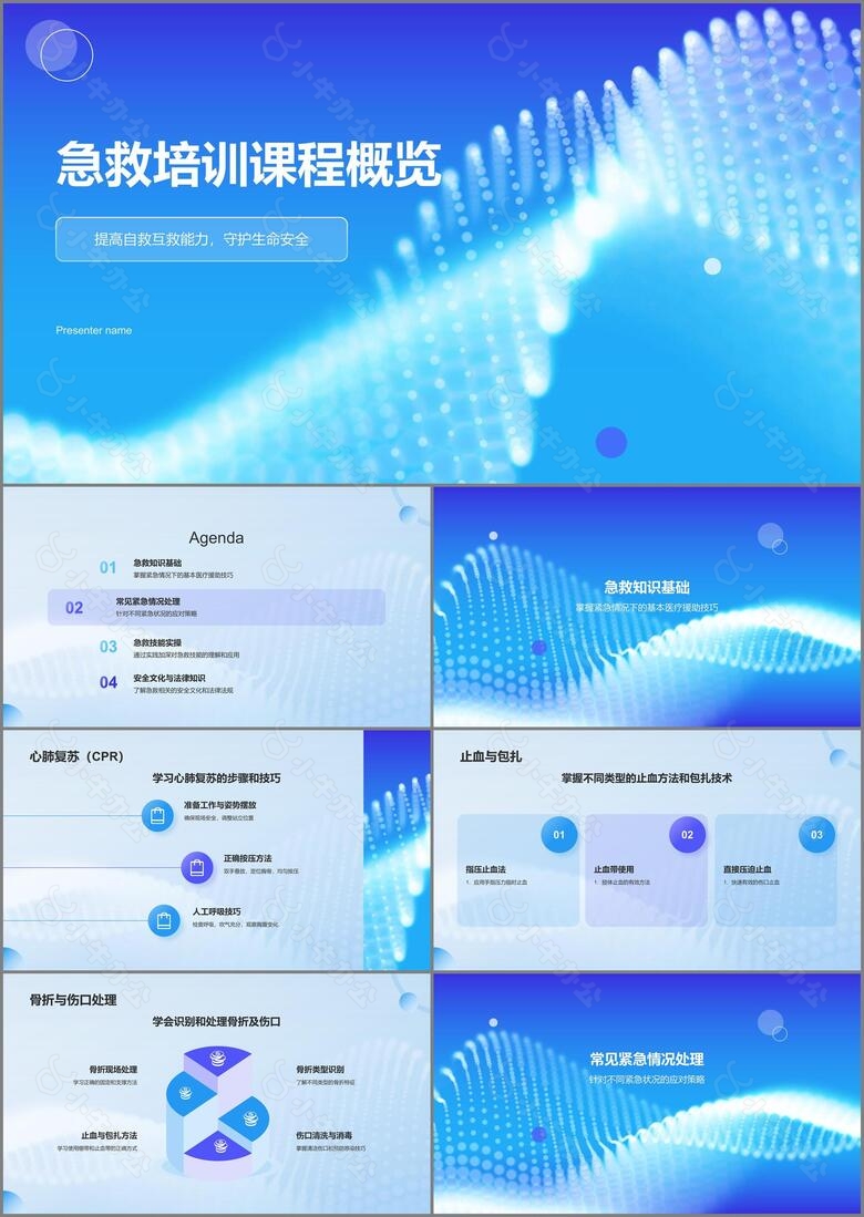 蓝色渐变风急救培训PPT模板