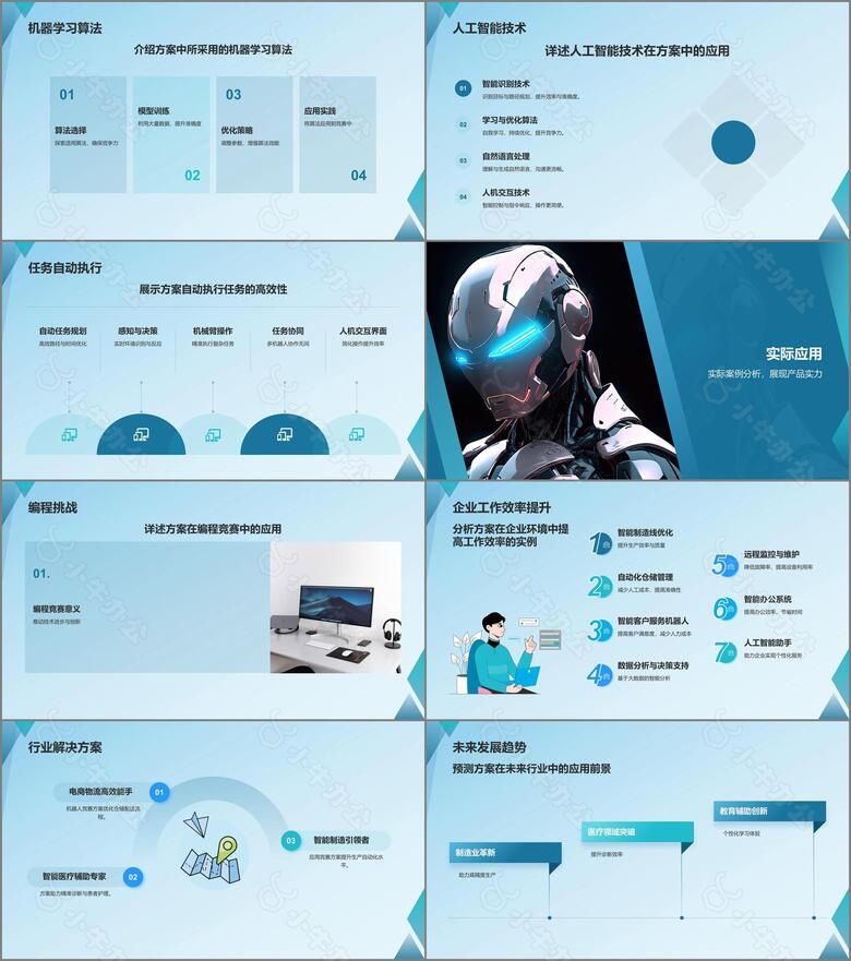 蓝色科技风机器人竞赛方案PPT模板no.2