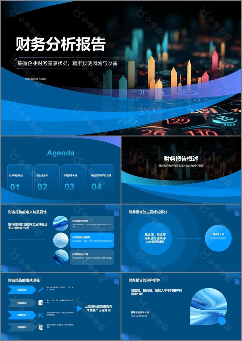 蓝色科技风财务分析报告PPT模板