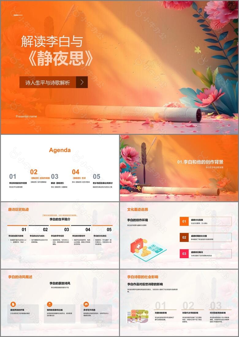 解读李白与静夜思PPT模板