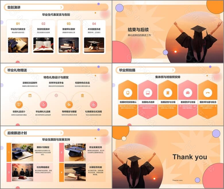 橙色渐变风毕业典礼活动流程PPT模板no.3
