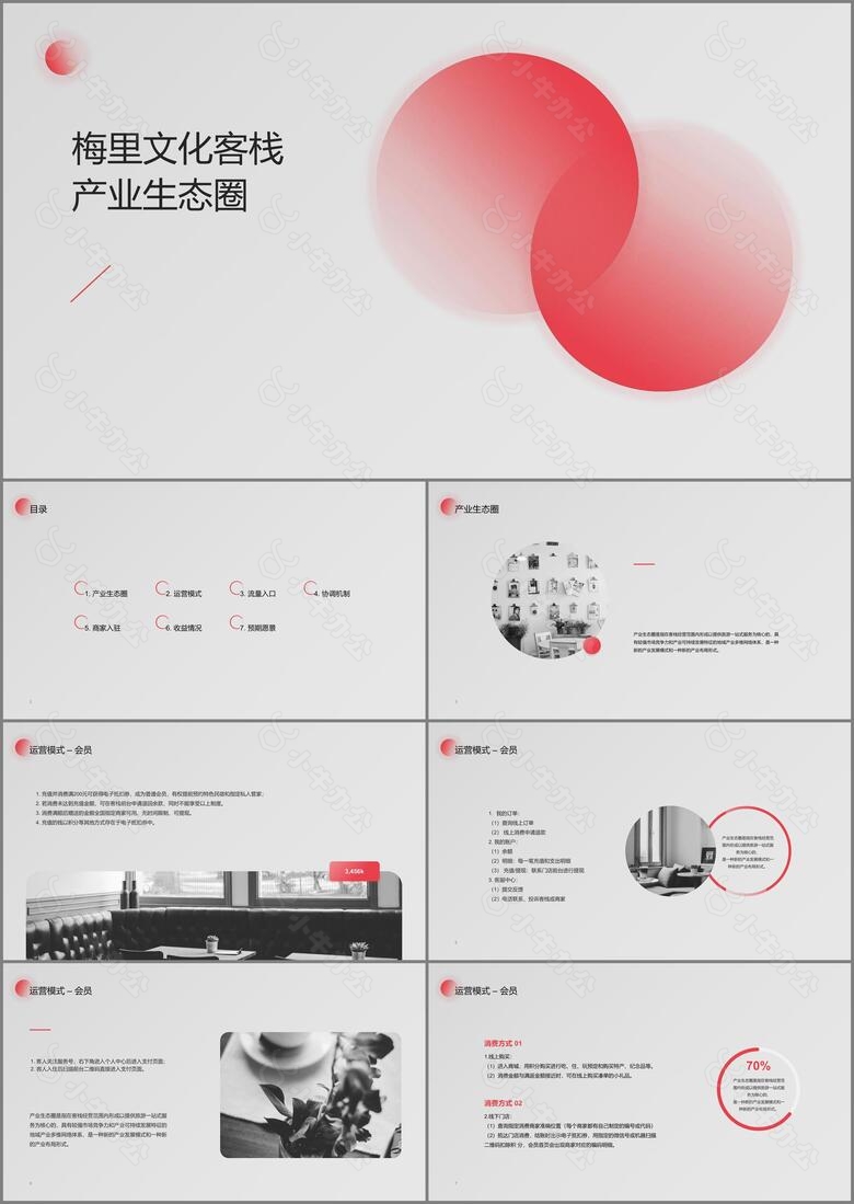 粉色梅里文化客栈产业生态圈PPT案例