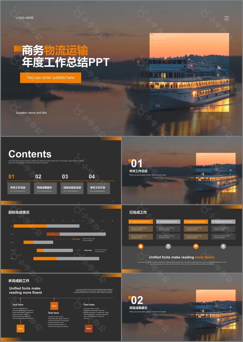 橙色商务物流运输年度工作总结PPT案例