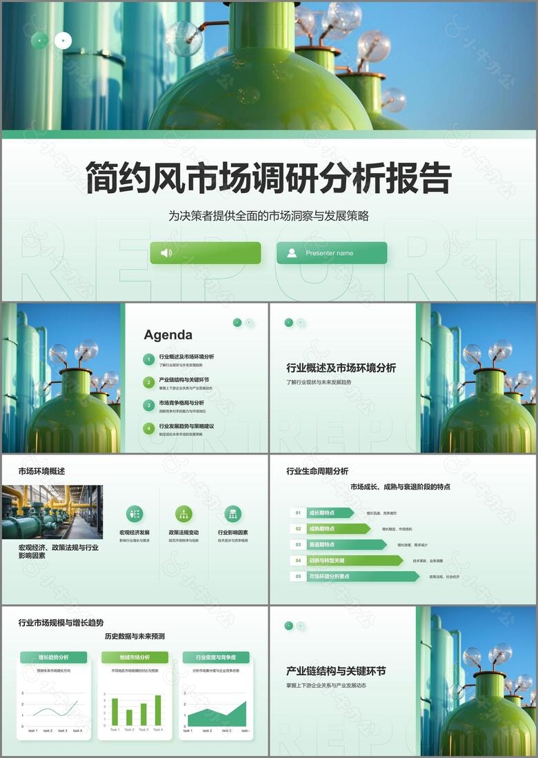 绿色简约风市场调研分析报告PPT模板