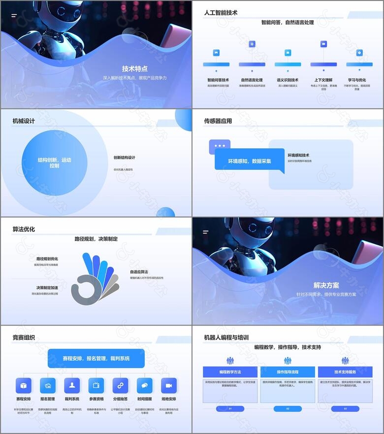 蓝色科技风机器人竞赛方案PPT模板no.2