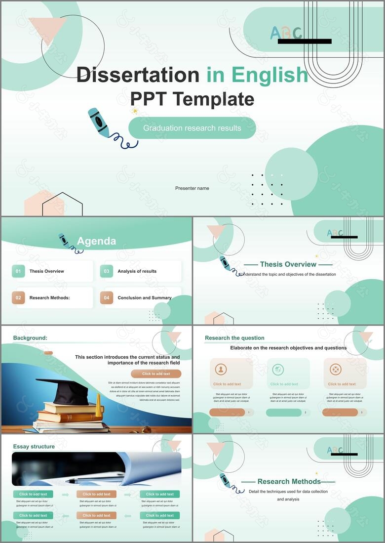 绿色扁平风英文毕业论文答辩通用PPT模板