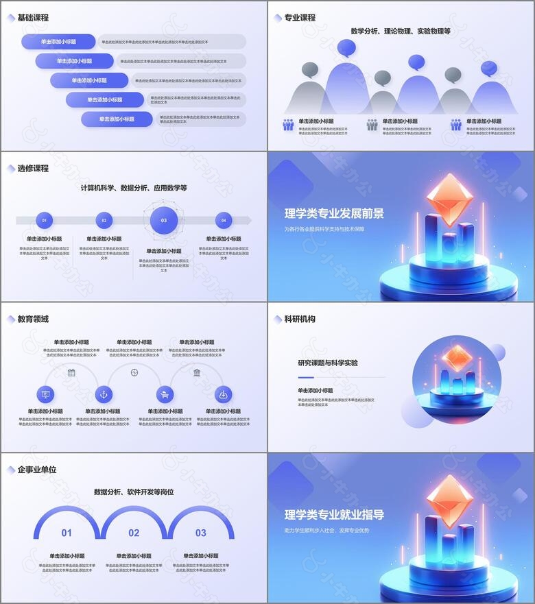 蓝色3D风理学类专业通用PPT模板no.2