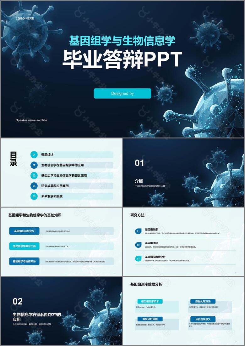 蓝色创意基因与生物学毕业答辩PPT模板